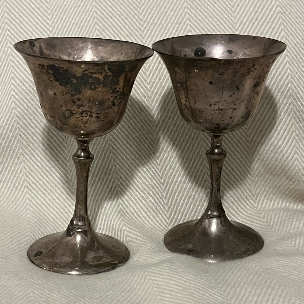 Vintage Silver Plated Wine Goblet, E.P.N.S. Set Of 2 5.5 Inches